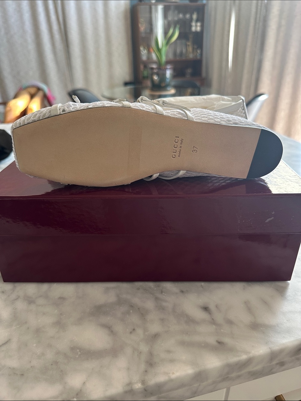 Gucci White Mesh Ballet Flats with Gold Horsebit Hardware size 37 NWT - Picture 3 of 5